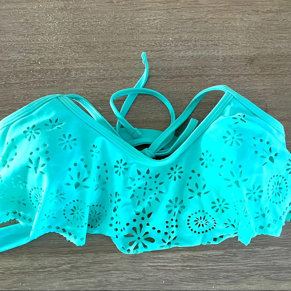Aqua blue swim top tie back and top